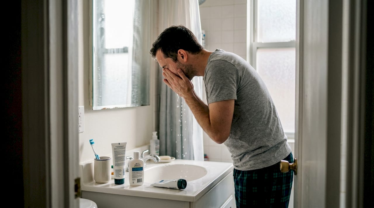 Man performing simple daily grooming routine