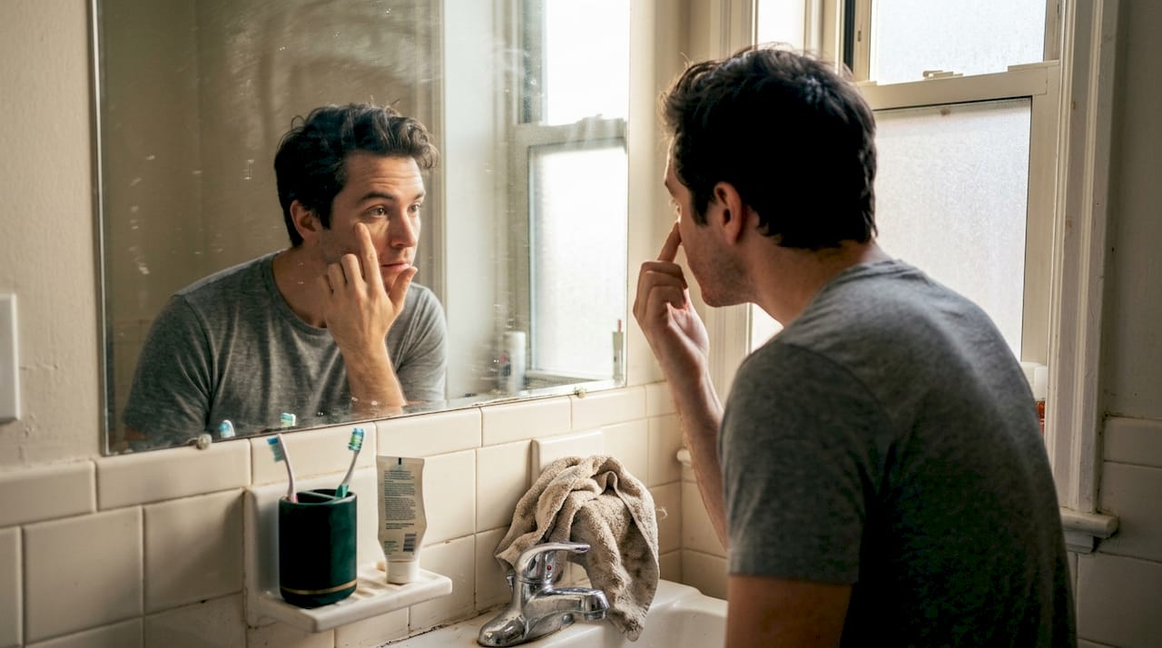 Man applying concealer during morning routine