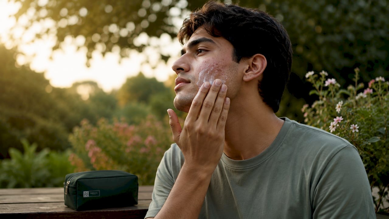 Man applying skincare for acne pigmentation